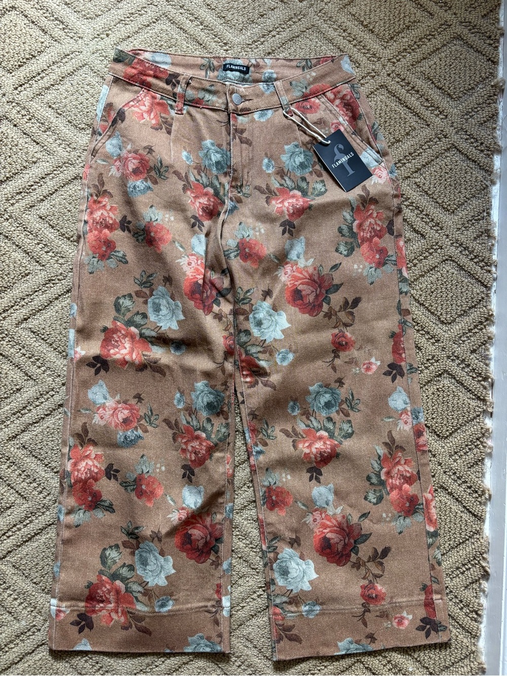 Floral Wide-Leg Jeans in Brown Farm Rio